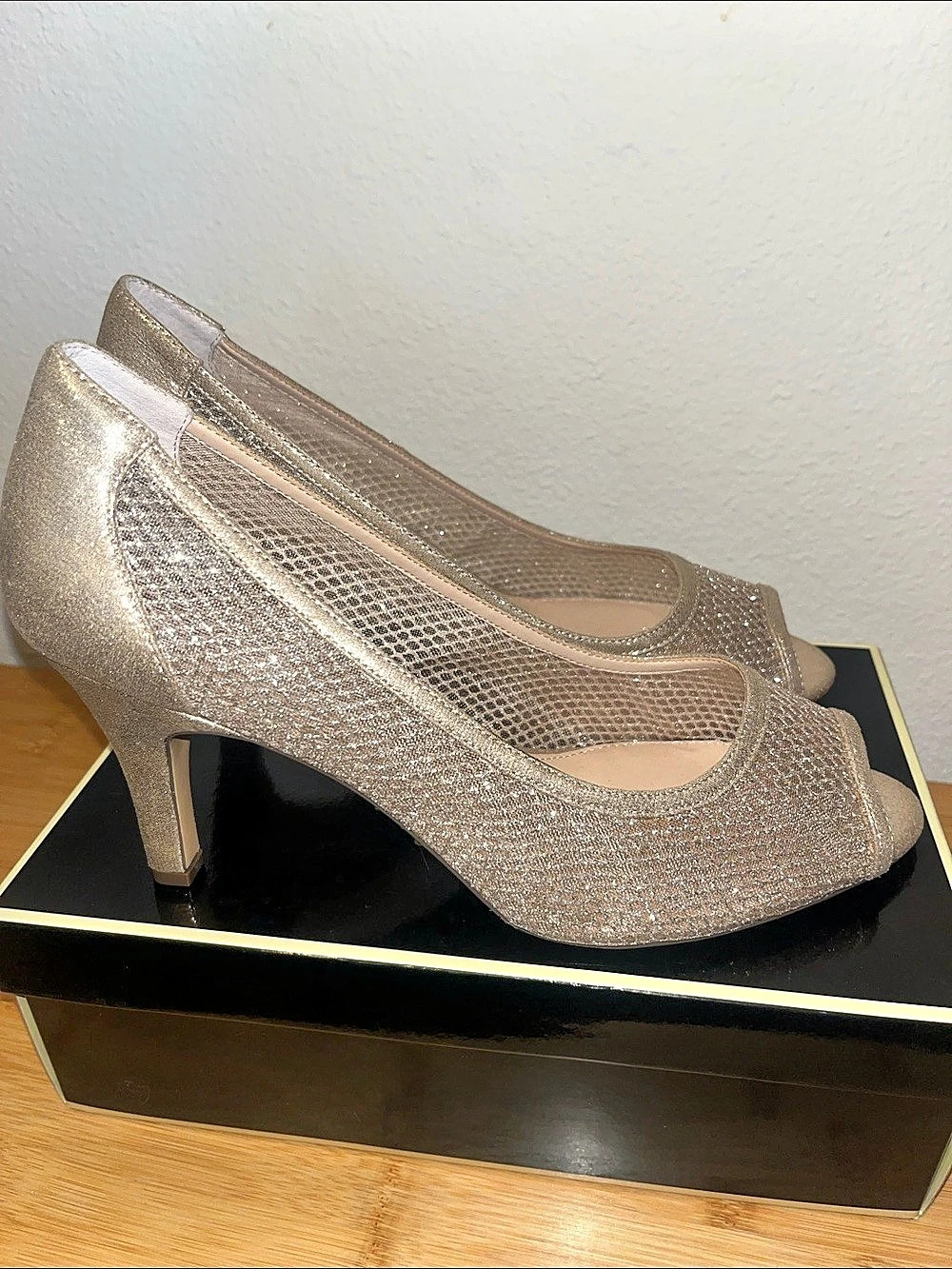 J. Miller Peep Toe Heels in Gold US 11
